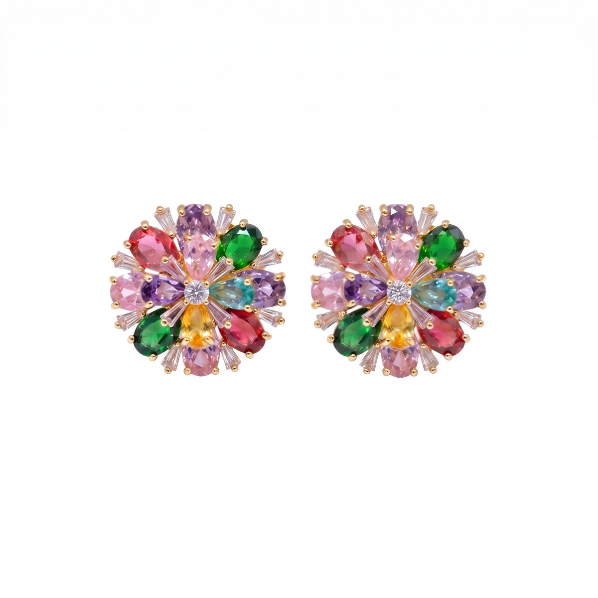 Petalia Crystal Floral Burst Stud Earrings, Mixed cut, Gold finish