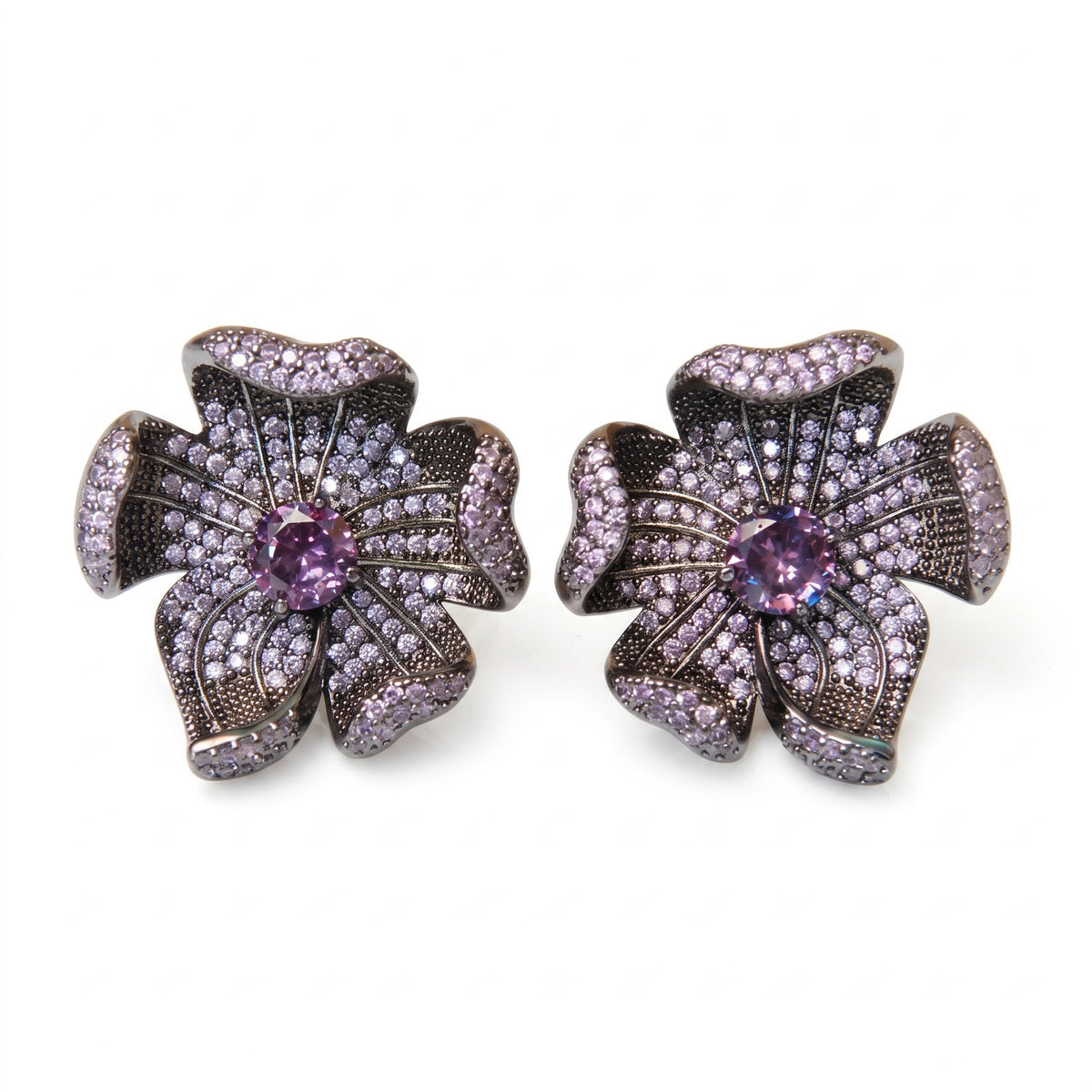 Crystal Micro-Pavé Sculpted Flower Stud Earrings