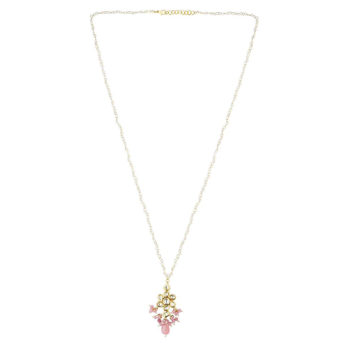 Festive Wear Aamira Pink Kundan Pendant Jewellery Set Accents Necklace Close-Up