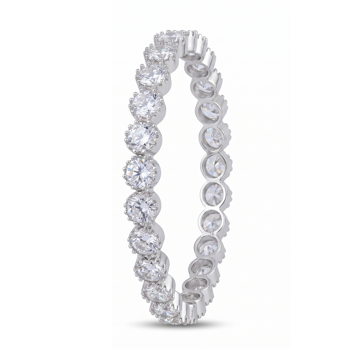 Silver-Tone Round Crystal Bangle Pair