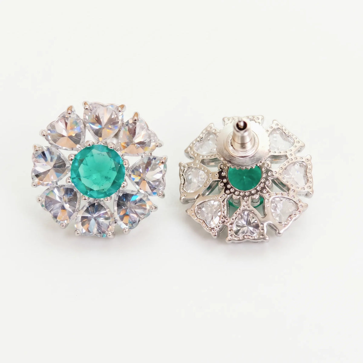 Reverse Crystal Floral Cluster Stud Earrings, Rhodium finish