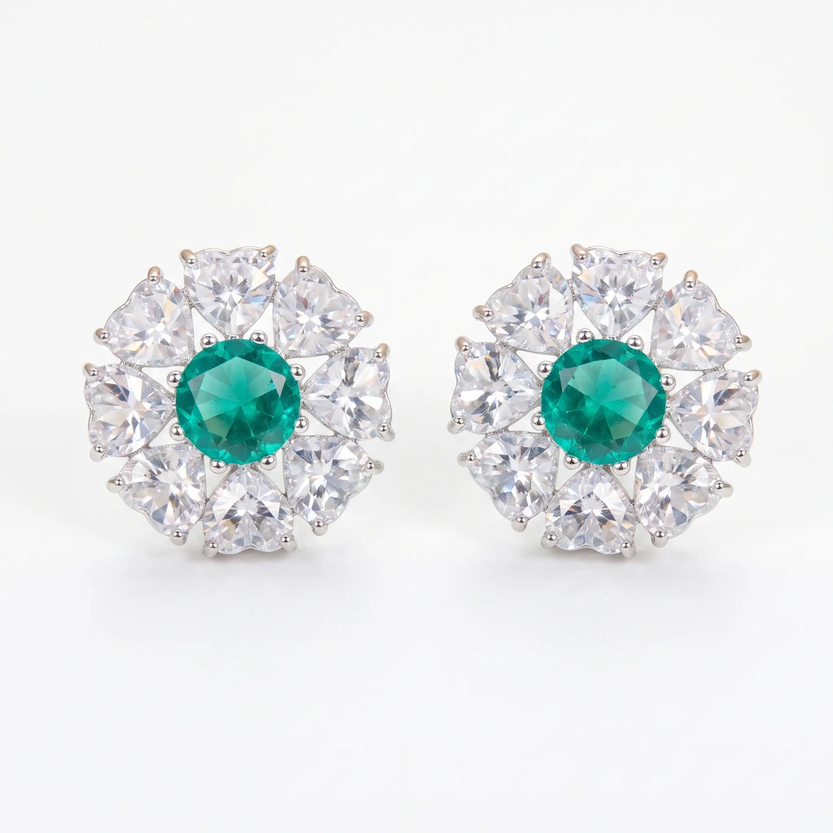 Reverse Crystal Floral Cluster Stud Earrings, Rhodium finish