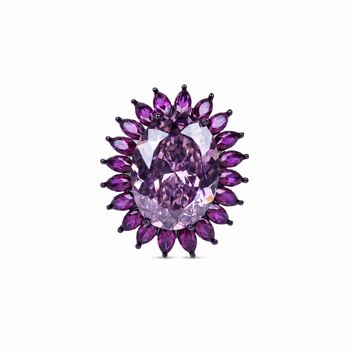 Pink oval crystal halo cocktail ring for women, black rhodium finish - RANGREZ