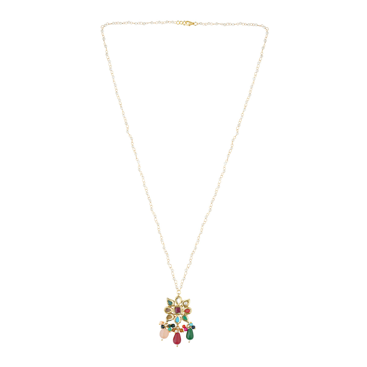 Gold Plated Multicolor Beads Floral Pendant Necklace