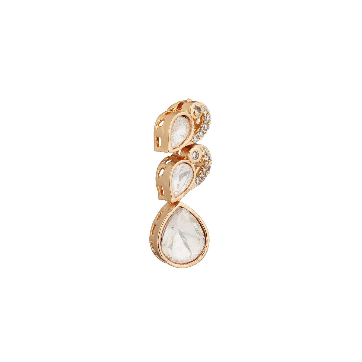 Golden Ethnic Polki Necklace Earrings Close-Up Product Image White Background