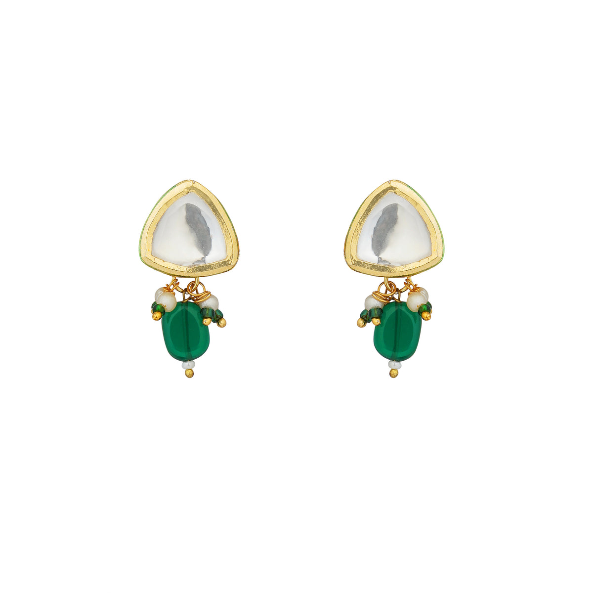 Haniya Green Kundan Earrings Close-Up Product Image
