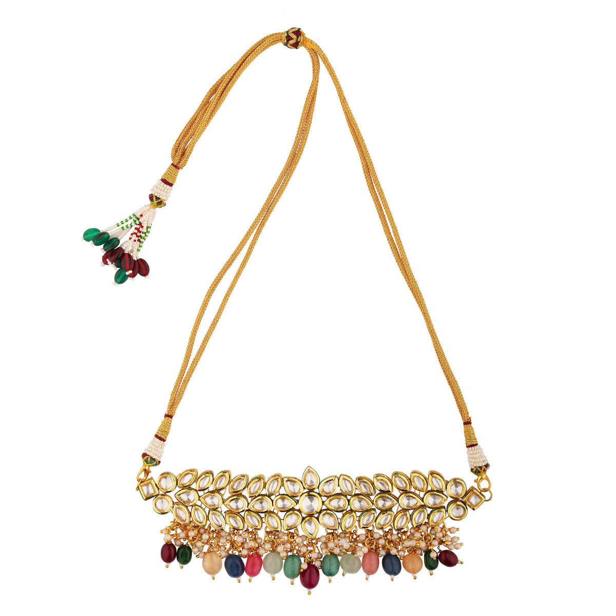 Indian Bridal Jewelry Multicolor Kundan Necklace and Earrings