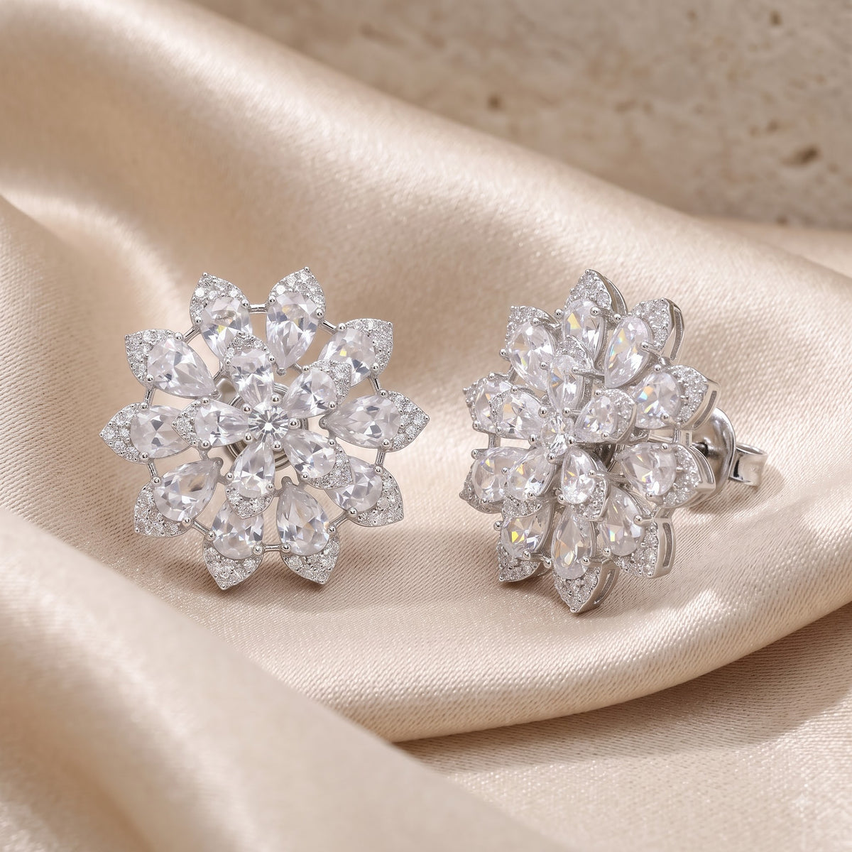 Camellia crystal pear cluster bloom stud earrings for women - RANGREZ (view 8)