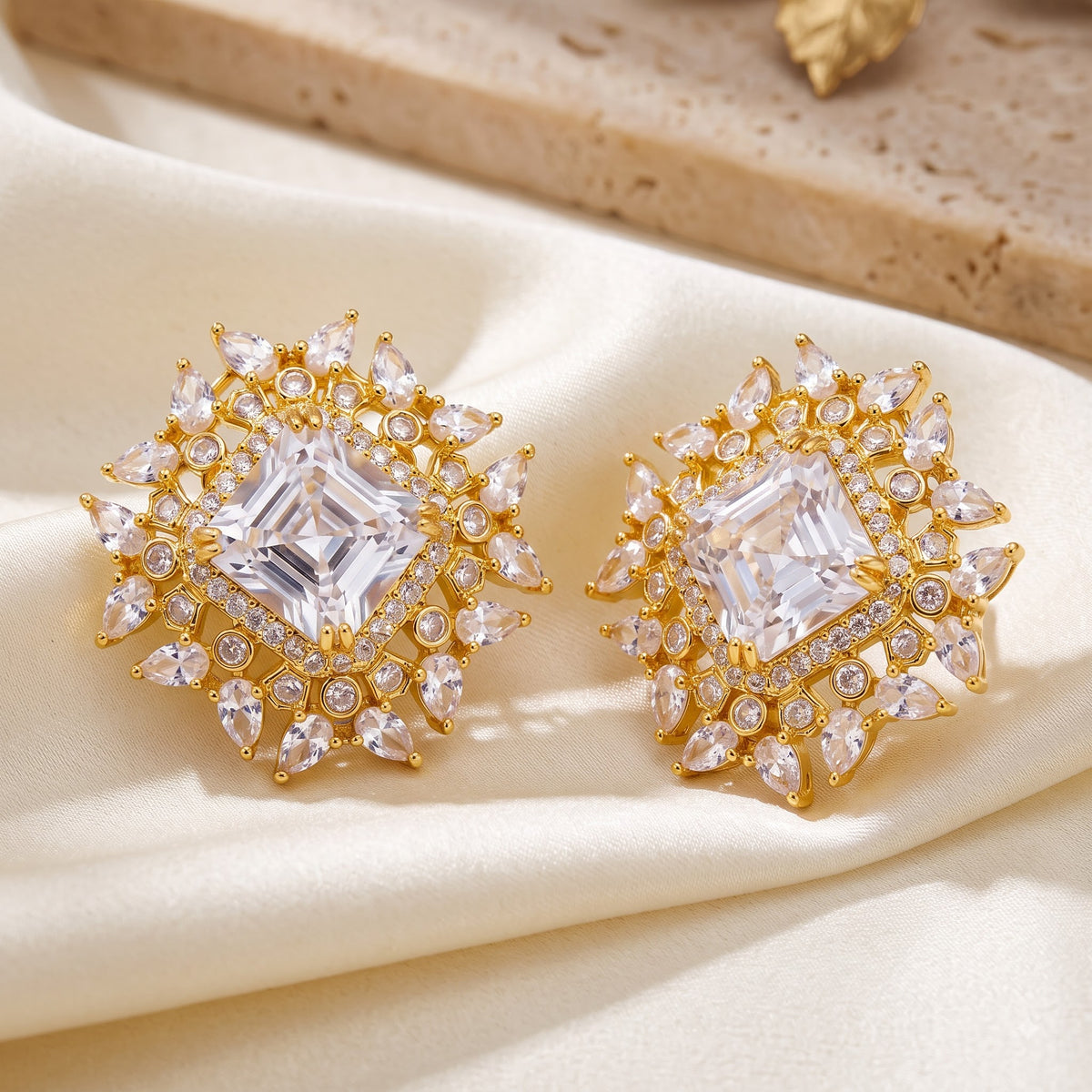 Gold-Tone Kite Sunburst Stud Earrings