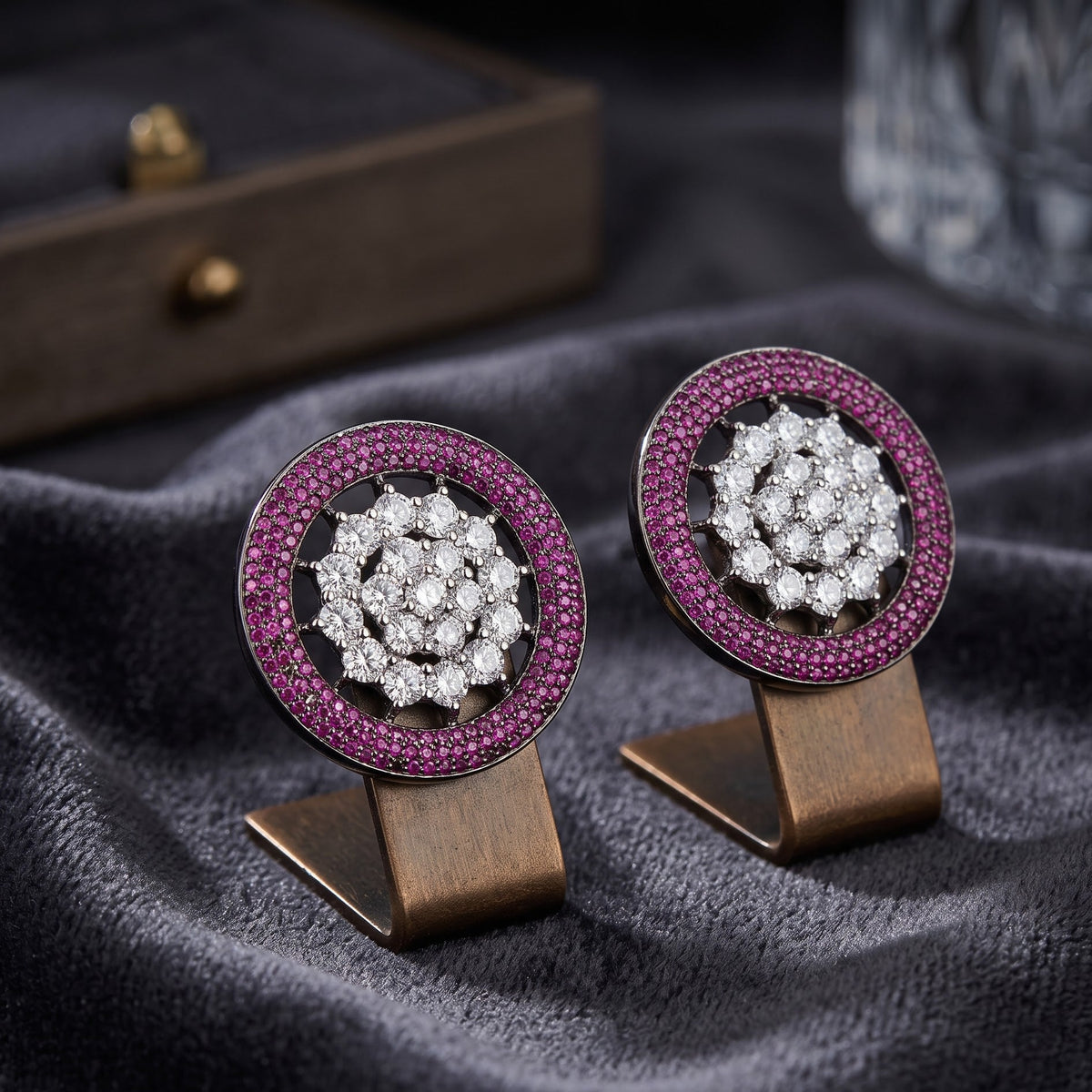Nano Openwork Wheel Stud Earrings, Black Rhodium finish