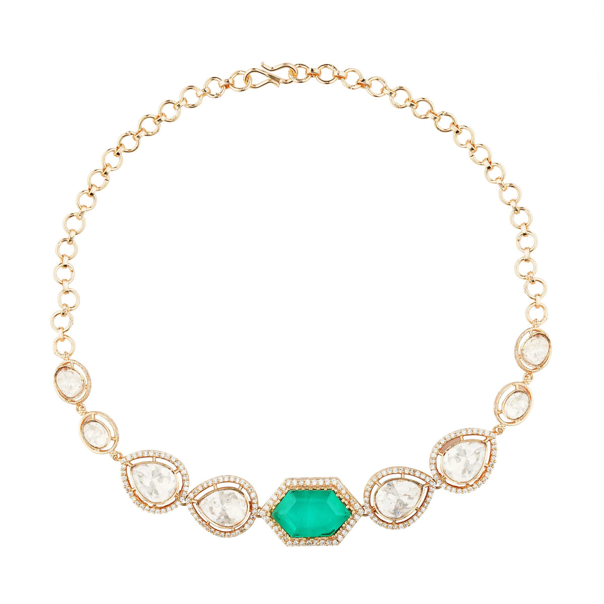 Luxury Indian Necklace Set with Emerald Doublets
