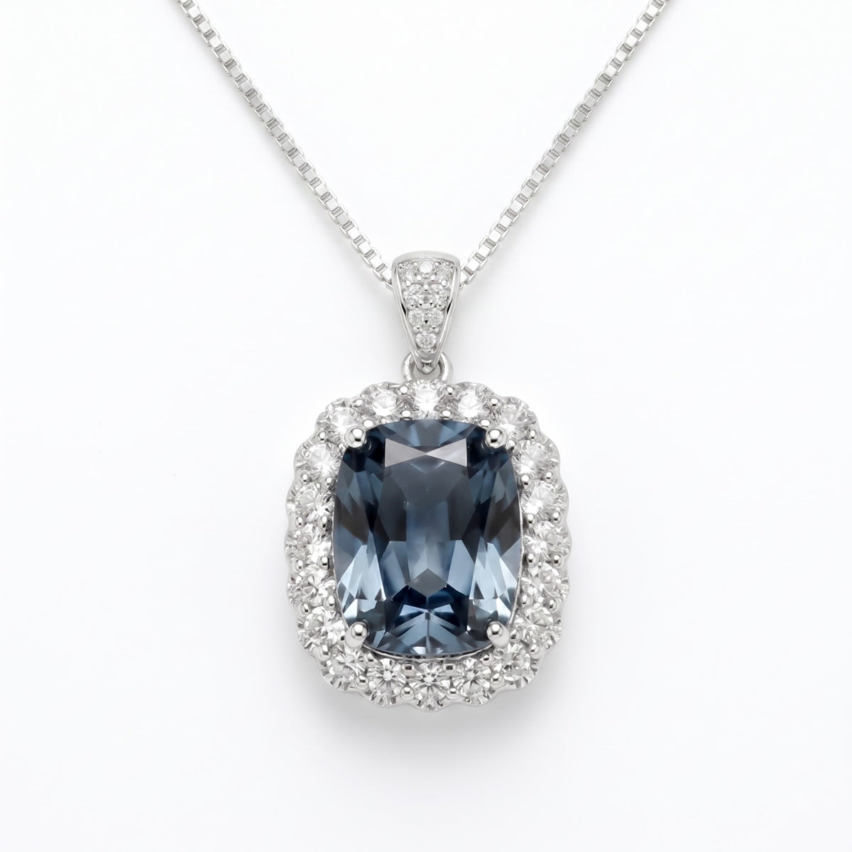 Elan Grey Crystal Cushion Vintage Pendant Necklace, Rhodium finish