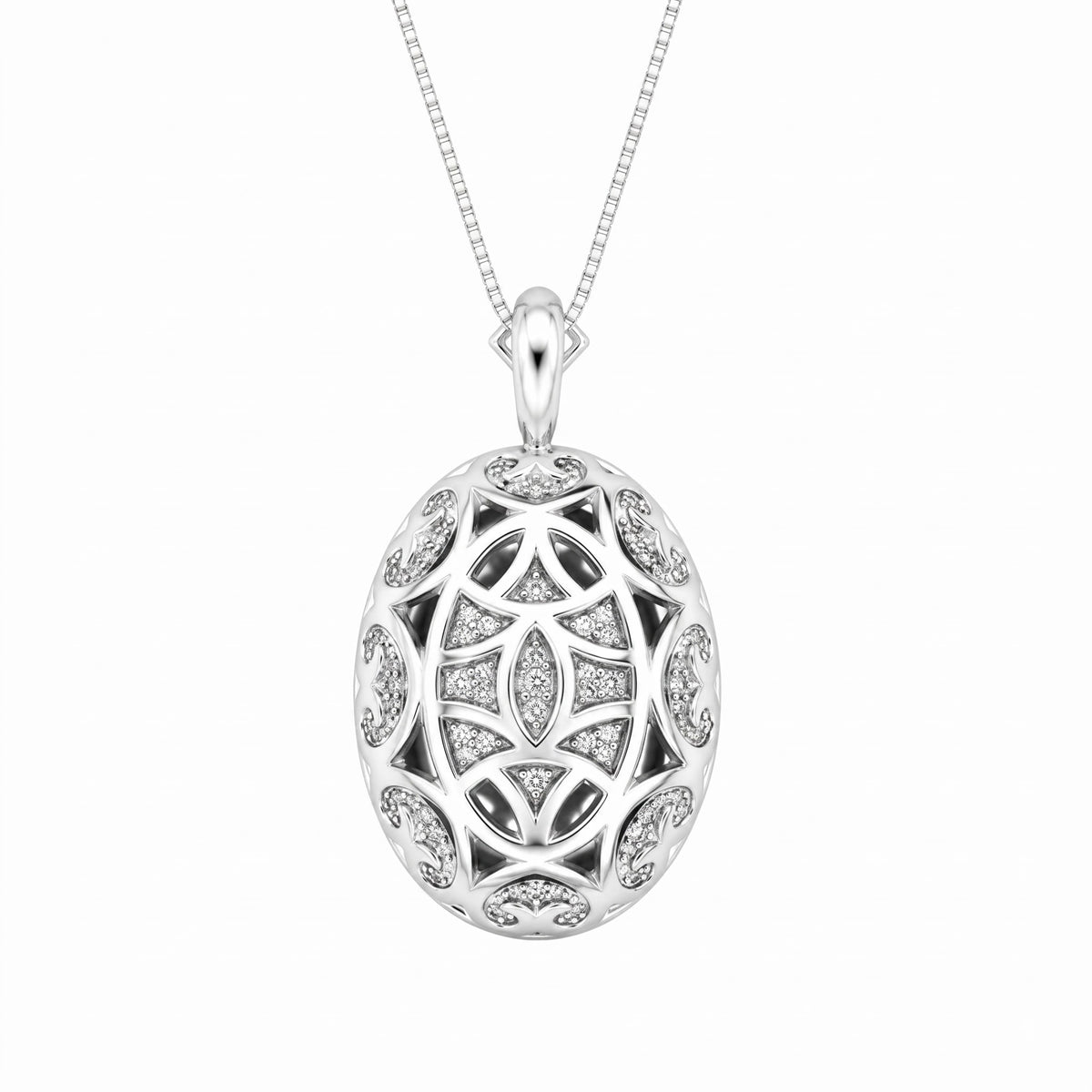 Diana Grey Crystal Oval Halo Pendant Necklace, Rhodium finish
