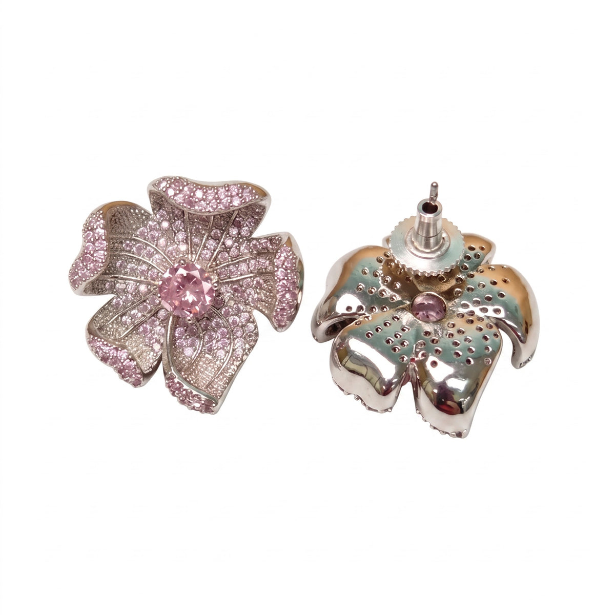 Crystal Micro-Pavé Sculpted Flower Stud Earrings