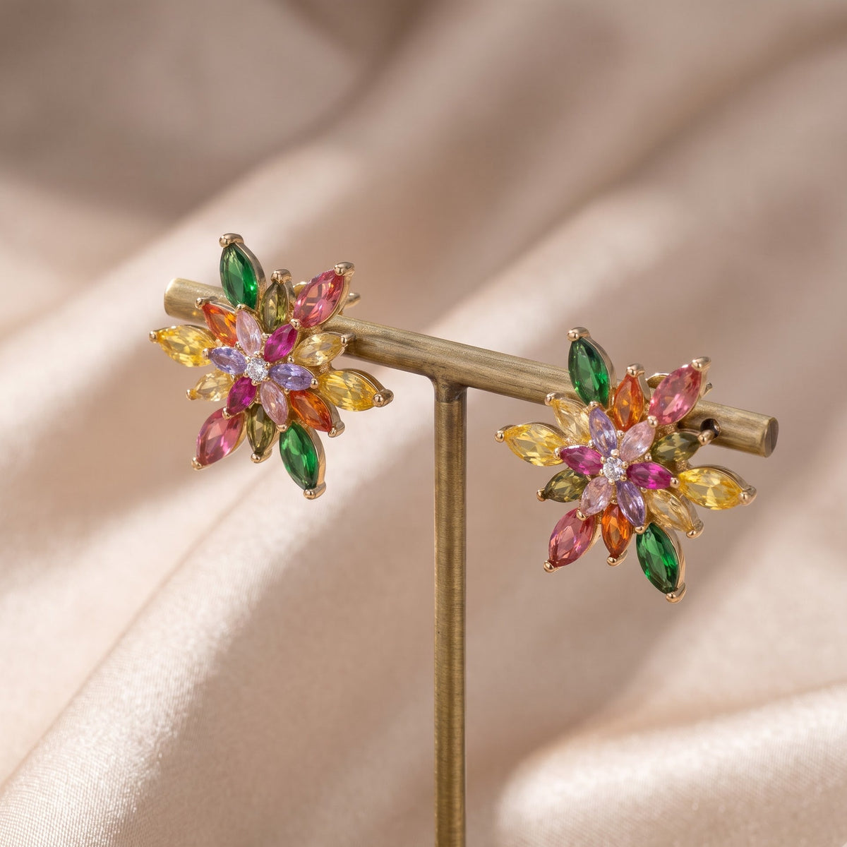Petalia Multicolour Crystal Floral Cluster Stud Earrings, Marquise cut, Rhodium finish