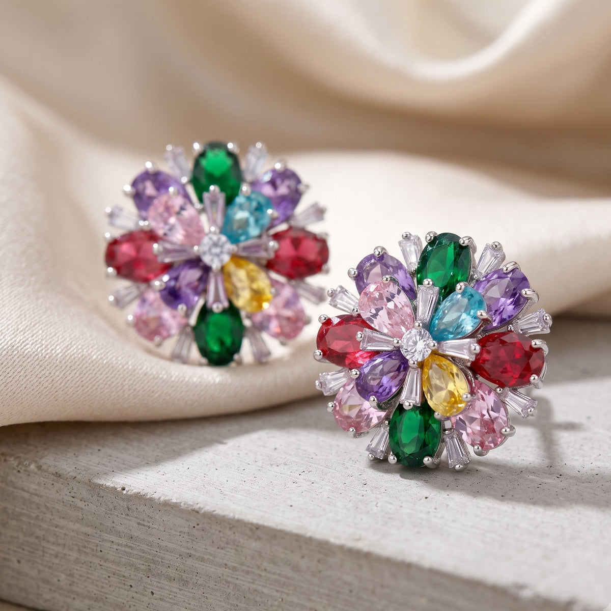 Petalia Crystal Floral Burst Stud Earrings, Mixed cut, Gold finish