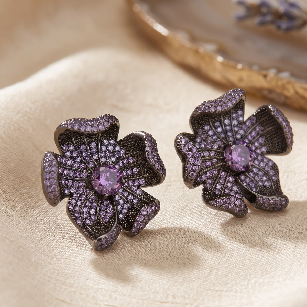 Crystal Micro-Pavé Sculpted Flower Stud Earrings