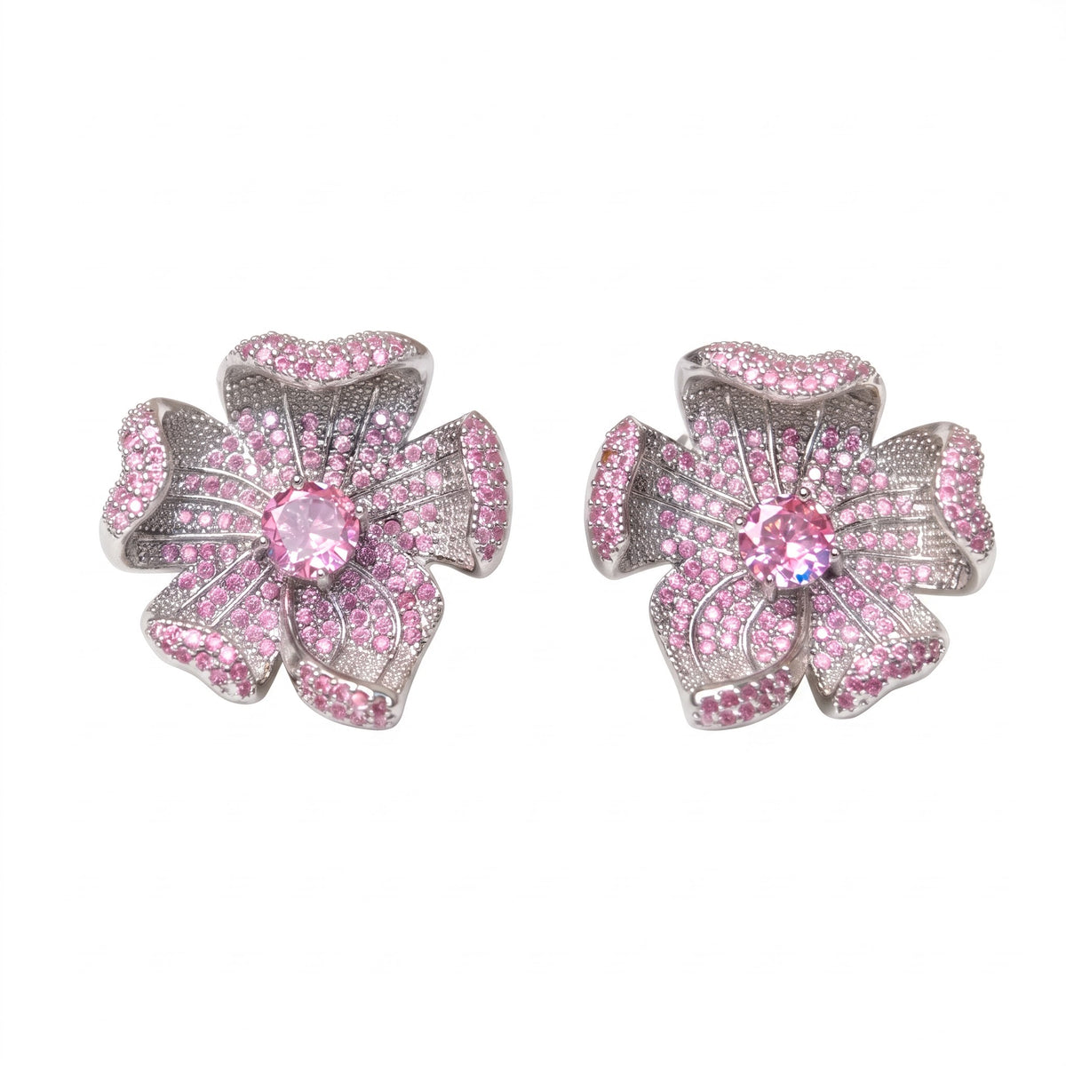 Crystal Micro-Pavé Sculpted Flower Stud Earrings