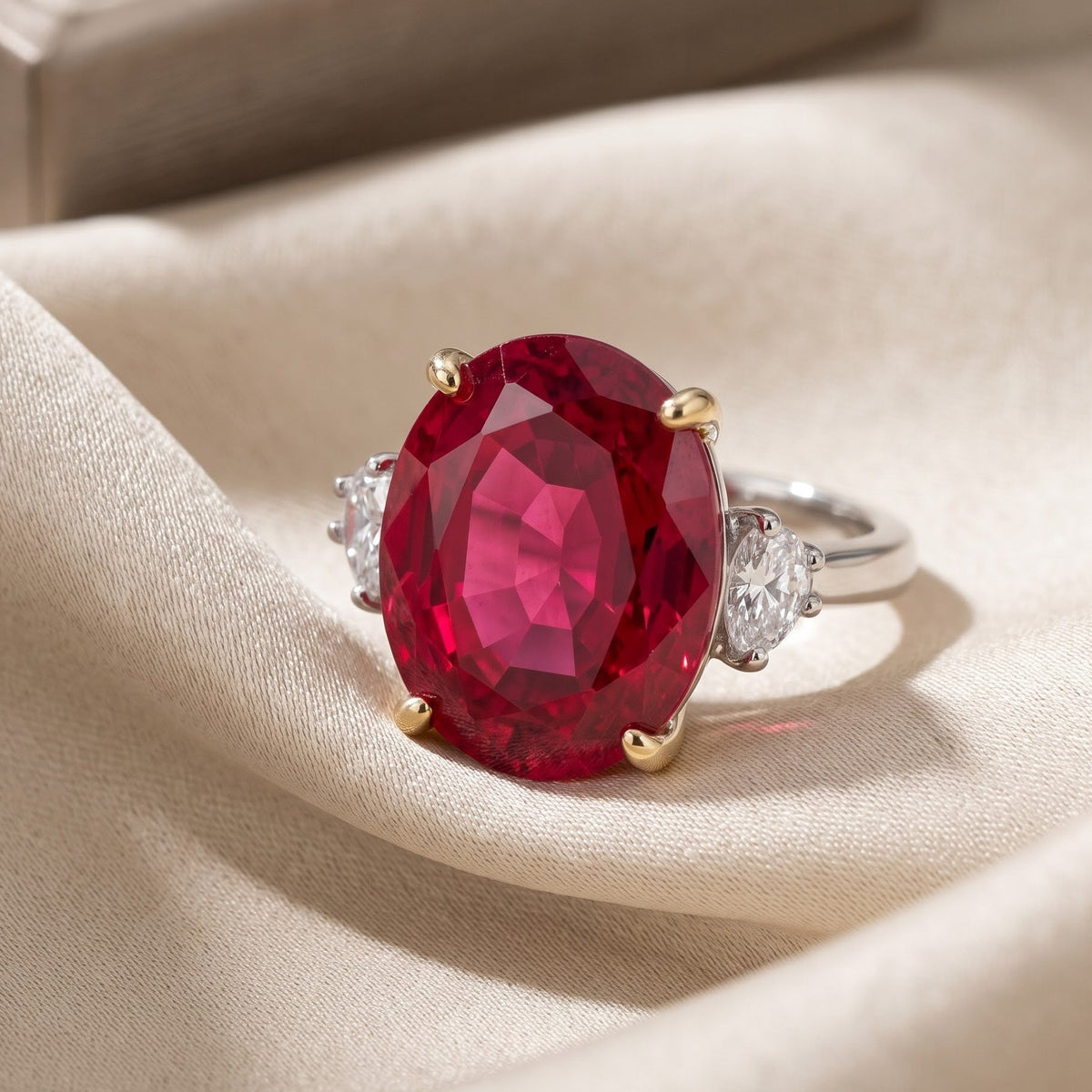 Trinity Crystal Oval Three-Stone Cocktail Ring, Gold & Rhodium finish