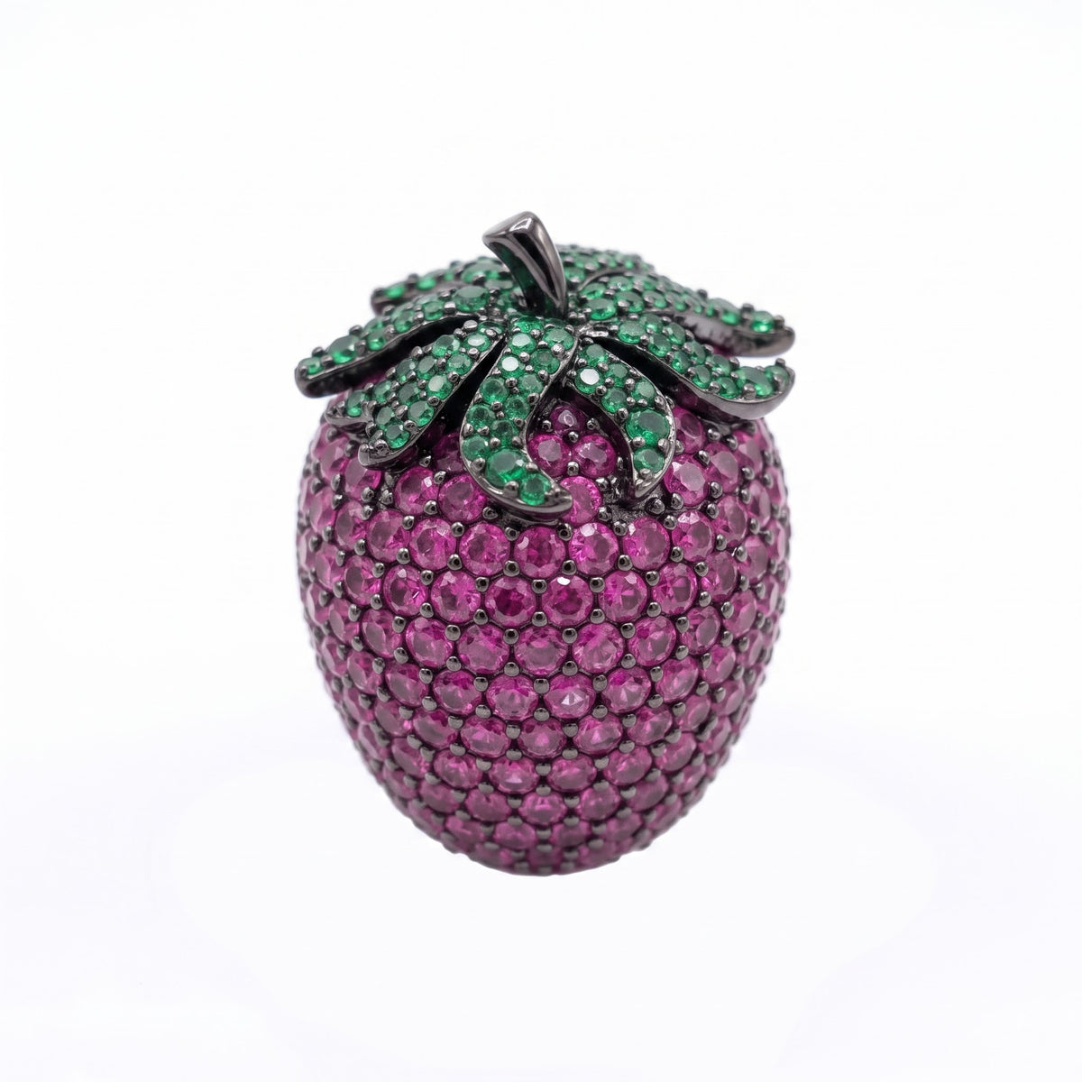 Botanica Pink & Green Strawberry Ring, Black Ruthenium