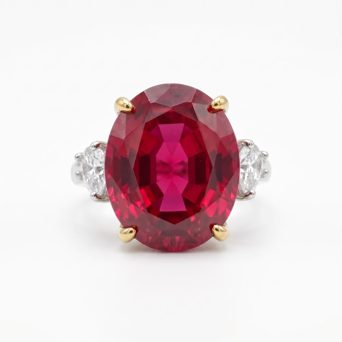 Trinity Crystal Oval Three-Stone Cocktail Ring, Gold & Rhodium finish