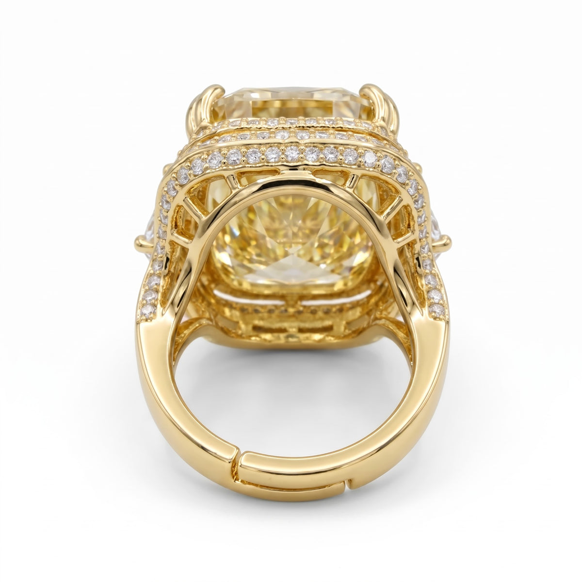 Crystal Cushion Cut Double Halo Statement Cocktail Ring, Gold finish