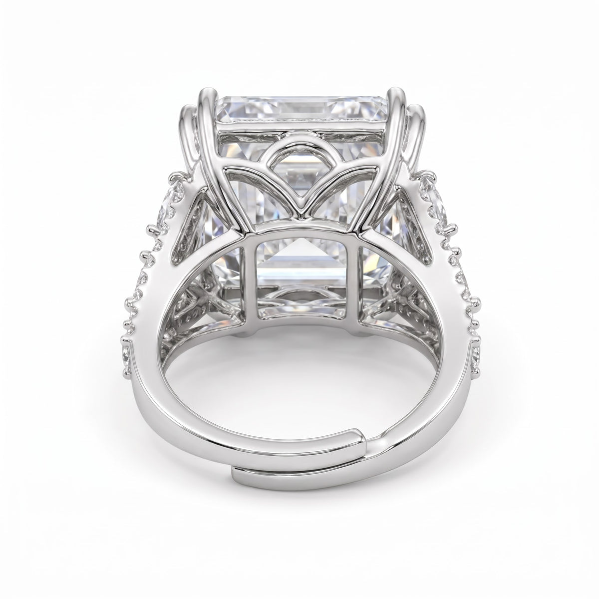 Hexa White Crystal Emerald Cut Statement Cocktail Ring