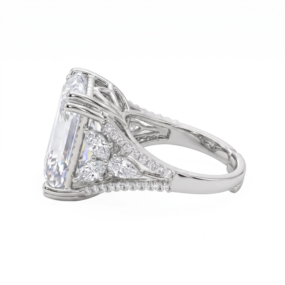 Hexa White Crystal Emerald Cut Statement Cocktail Ring