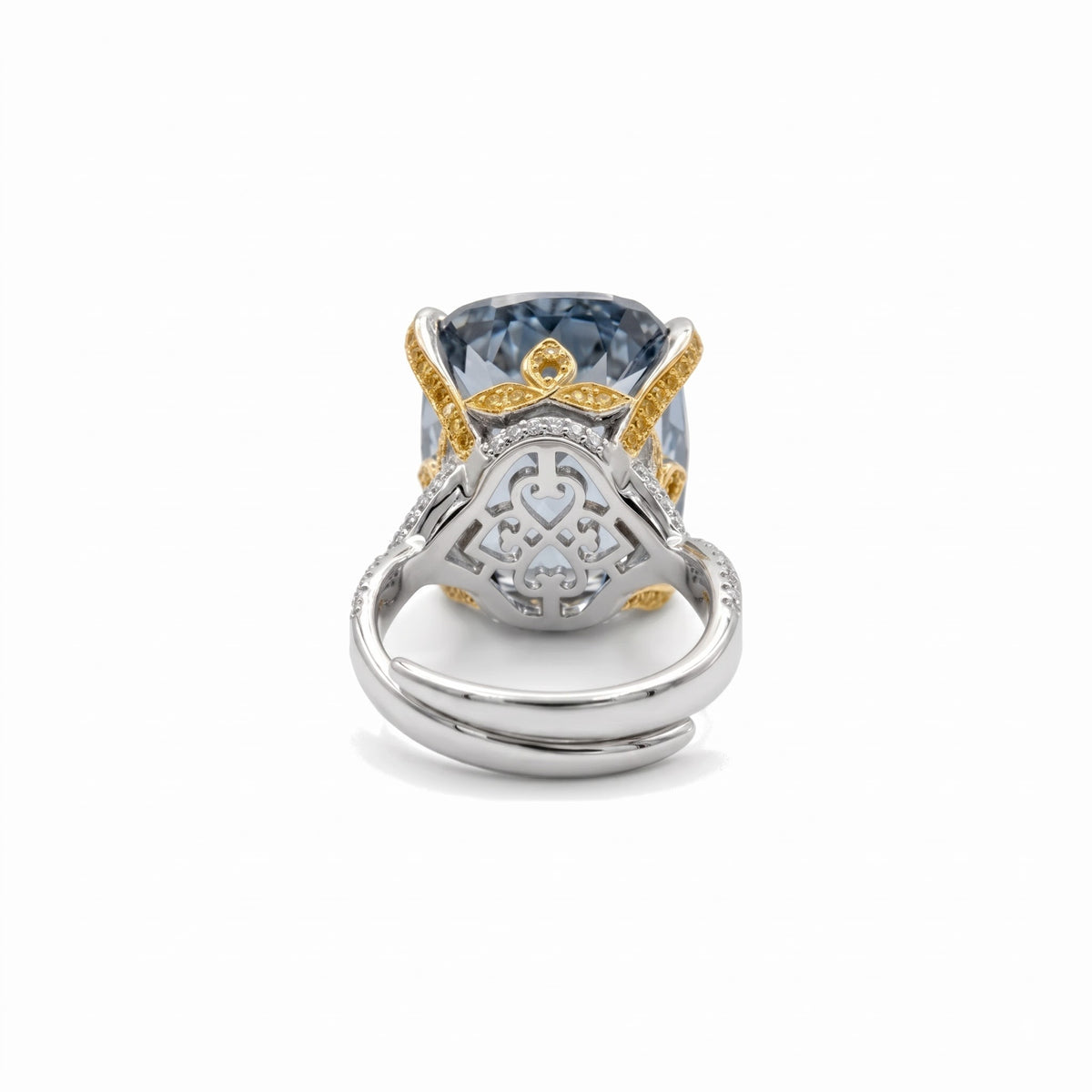Duetta Grey Crystal Two-Tone Cocktail Ring, Cushion cut, Gold & Rhodium finish