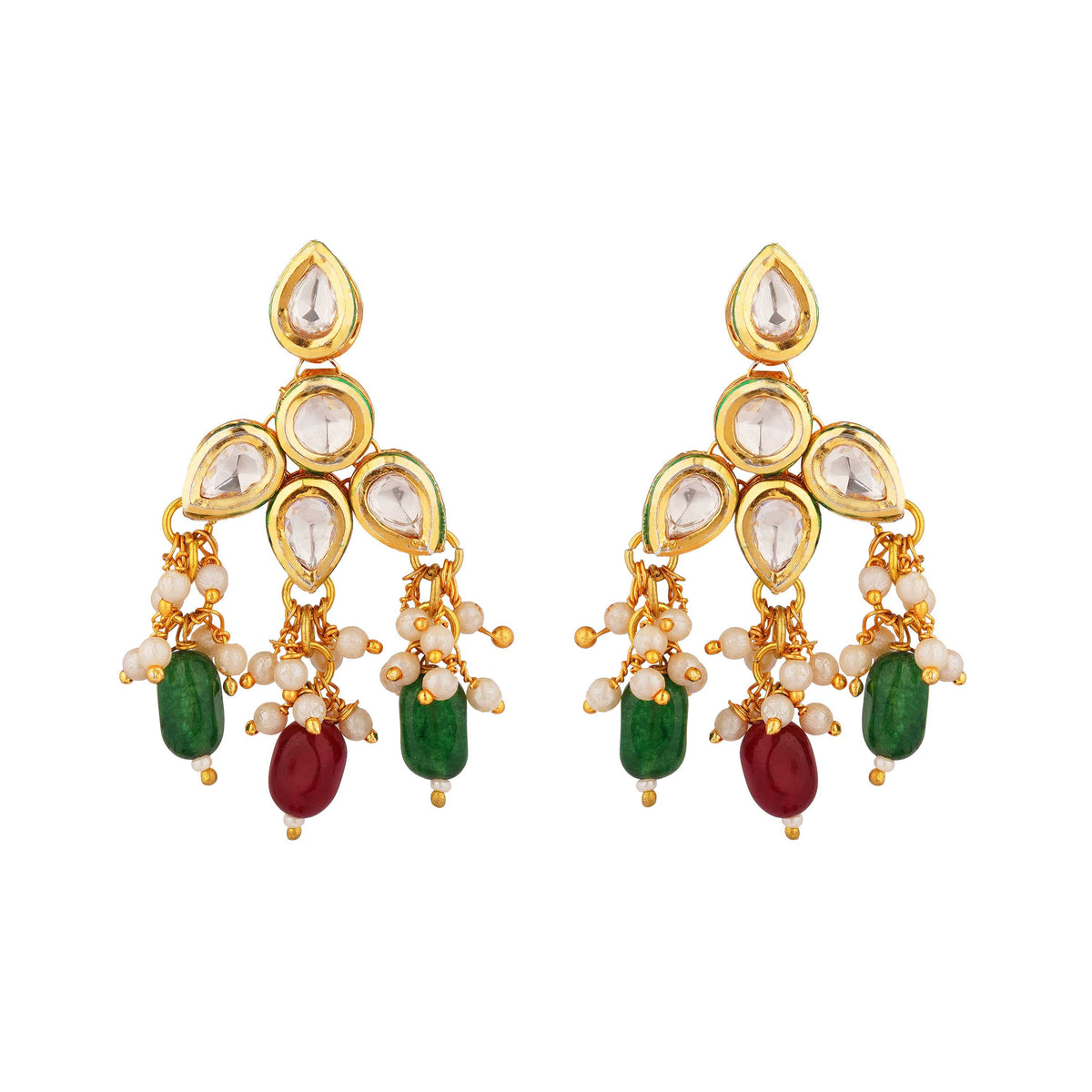 Royal Kundan Multicolor Bridal Jewelry Earrings Close-Up Product Image