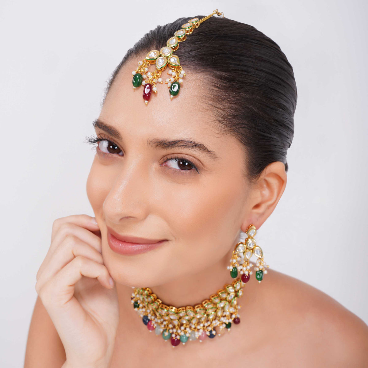 Royal Kundan Multicolor Bridal Jewelry Set Front View