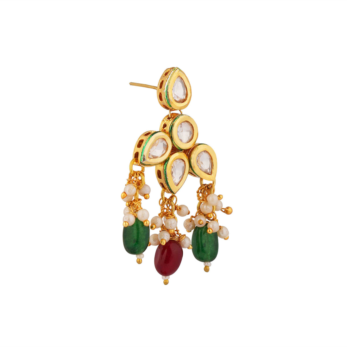 Royal Kundan Multicolor Bridal Jewelry Set White Background Earrings