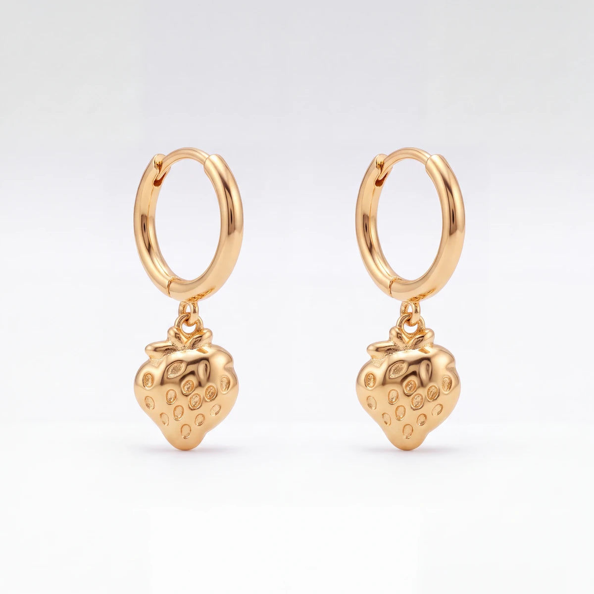 Berry strawberry huggie earrings for women, gold-tone - RANGREZ
