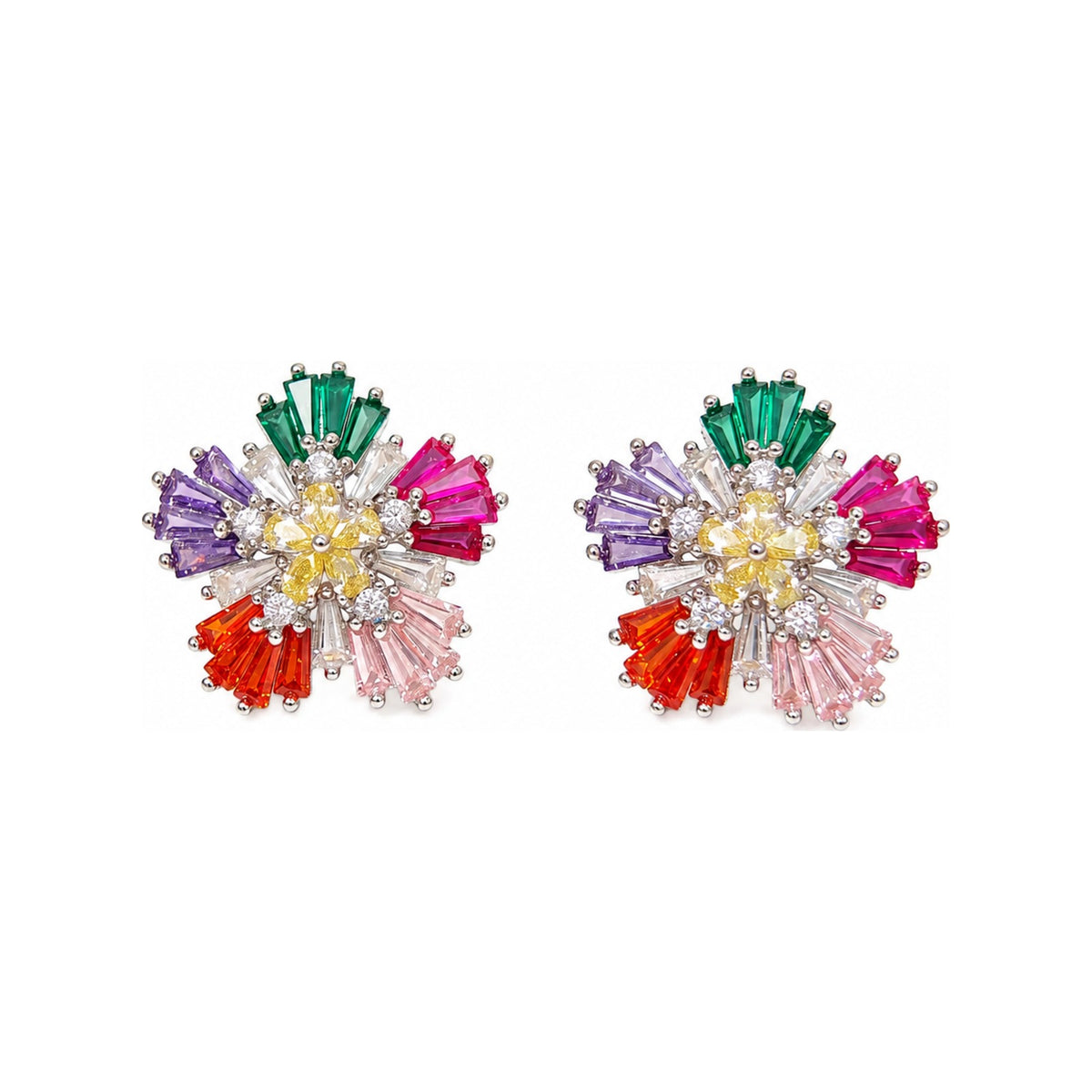 Multicolour Crystal Baguette Pinwheel Stud Earrings