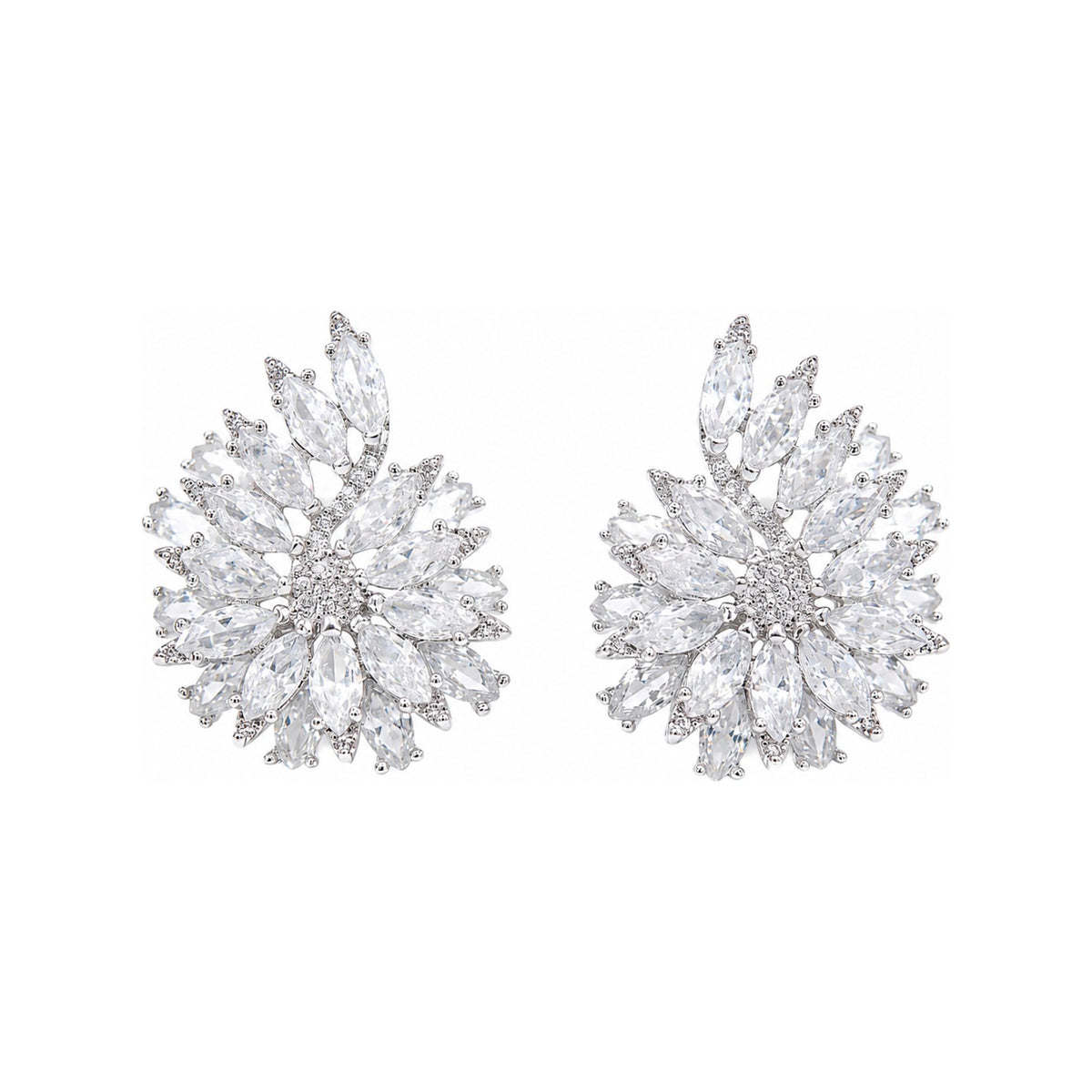White Crystal Marquise Cluster Stud Earrings