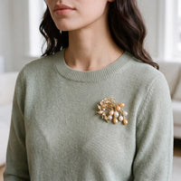 Adeline pearl spray brooch for women, gold-tone - RANGREZ (view 2)