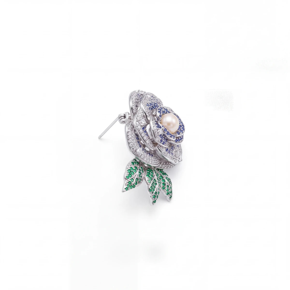 Lavanda rose brooch for women, rhodium finish - RANGREZ