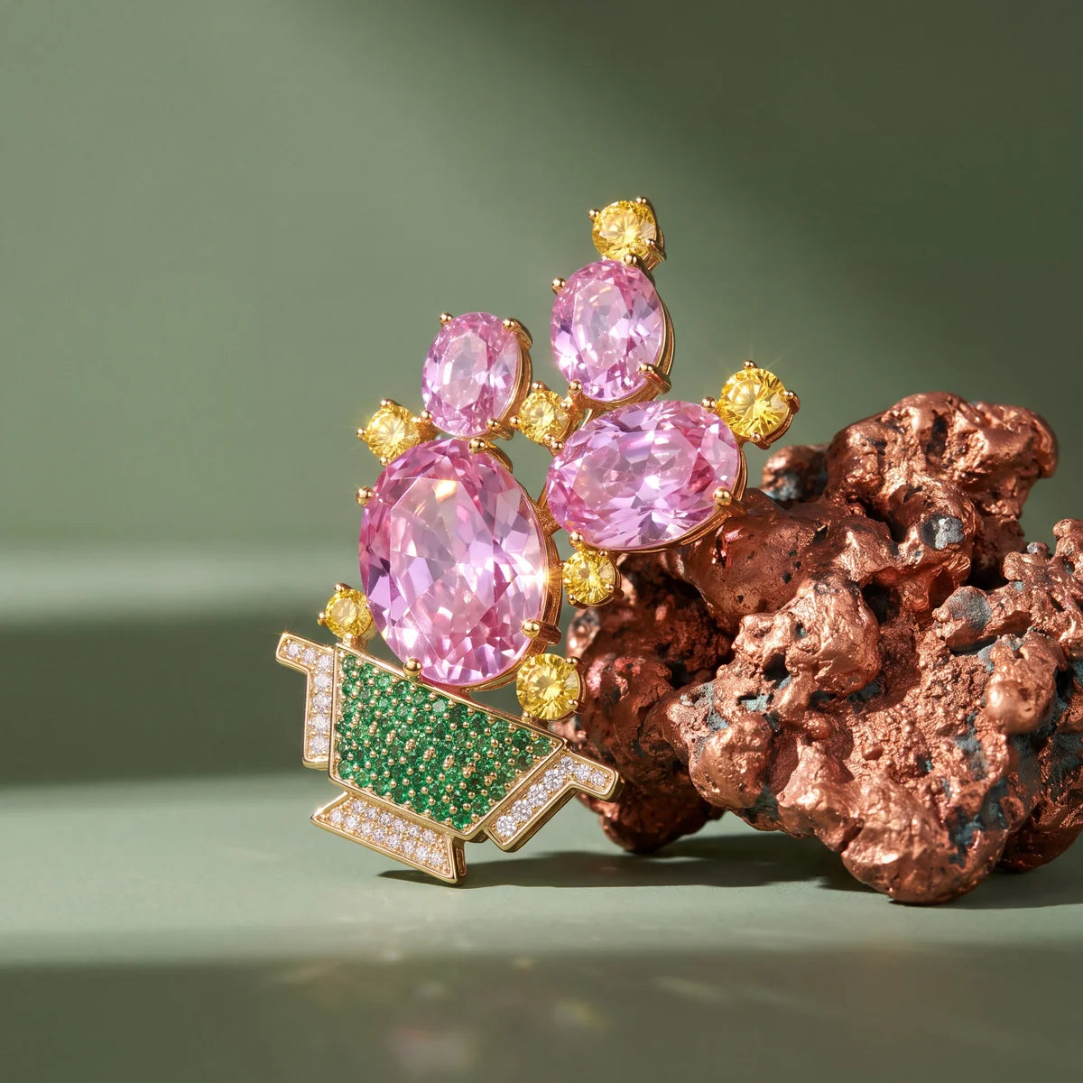 Opuntia cactus brooch for women, gold-tone - RANGREZ (view 2)