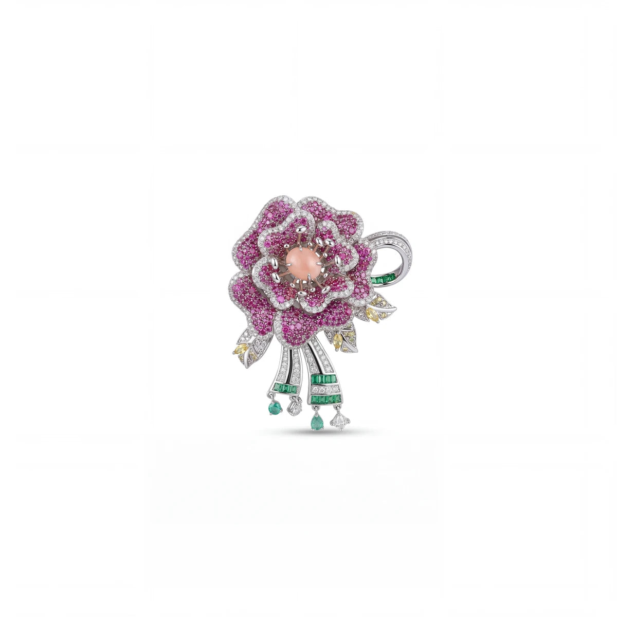 Giselle peony brooch for women, rhodium finish - RANGREZ (view 2)