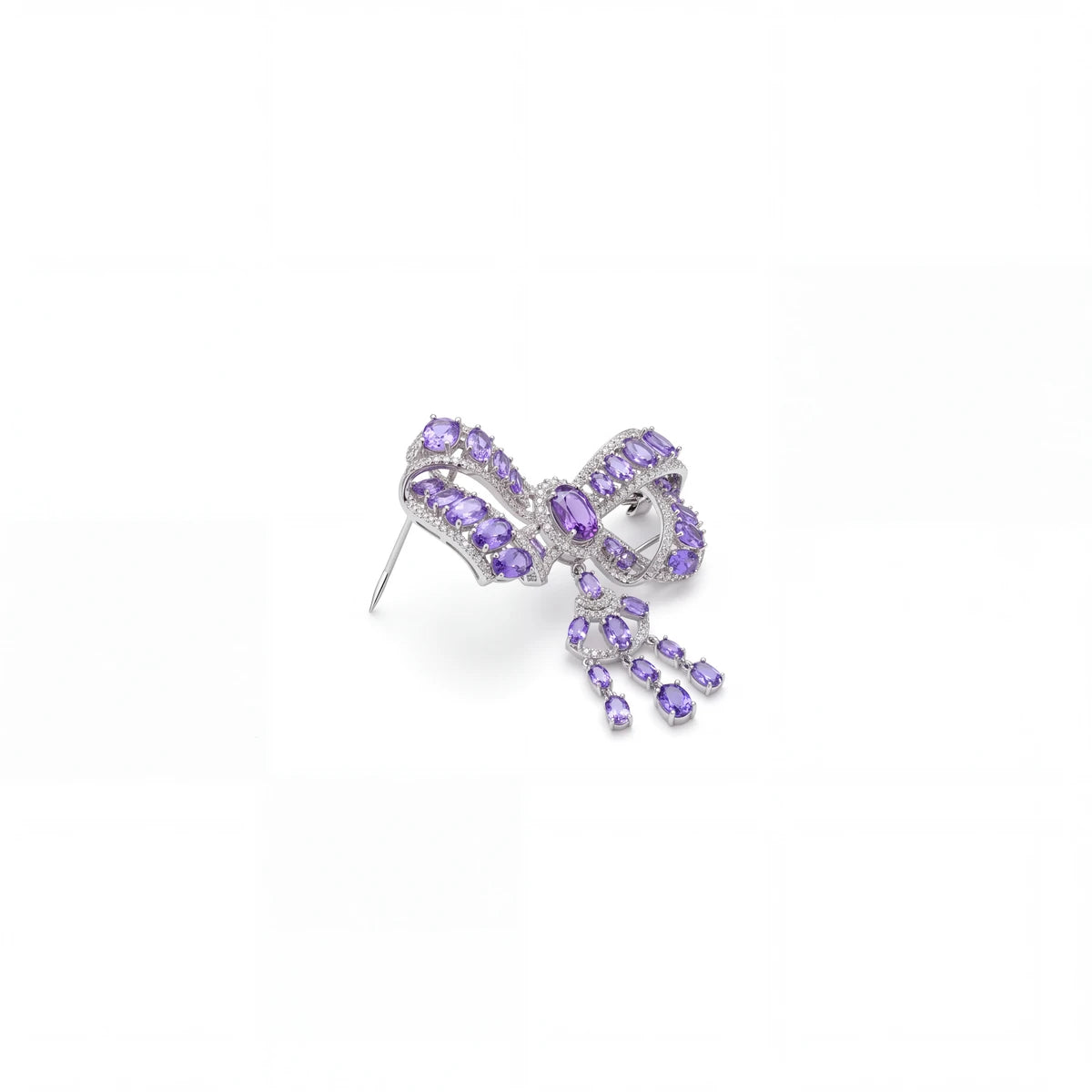 Margot bow brooch for women, rhodium finish - RANGREZ (view 4)