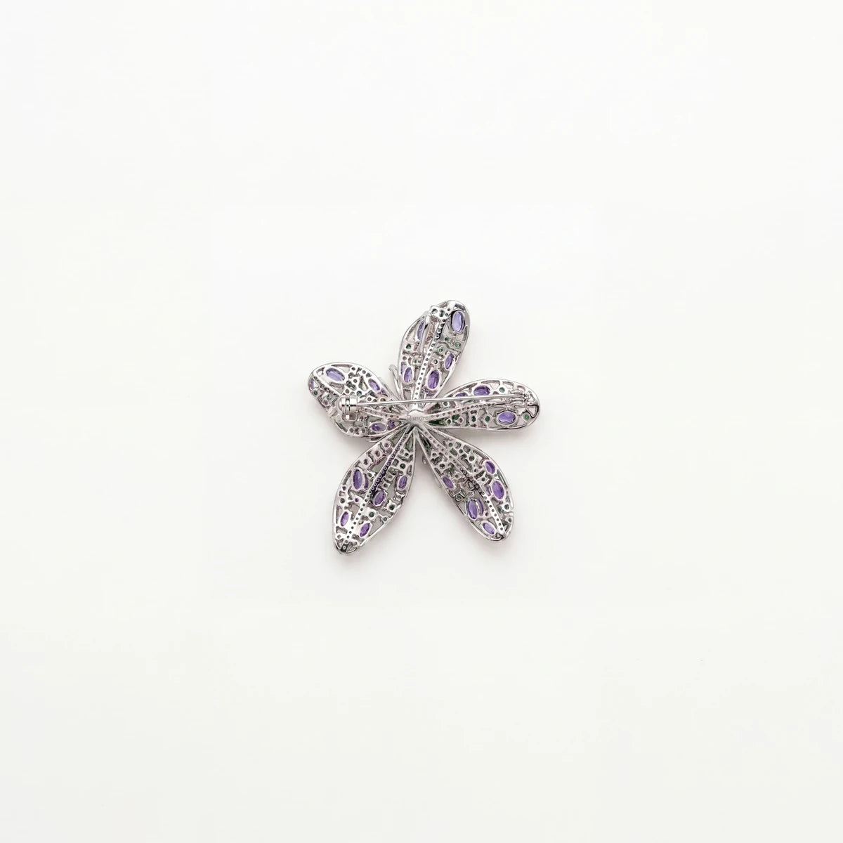 Cassia flower brooch for women, rhodium finish - RANGREZ (view 2)