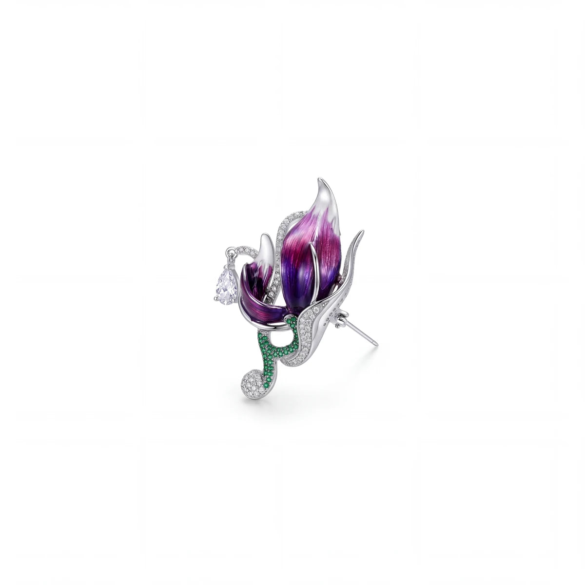 Anouk tulip brooch for women, rhodium finish - RANGREZ