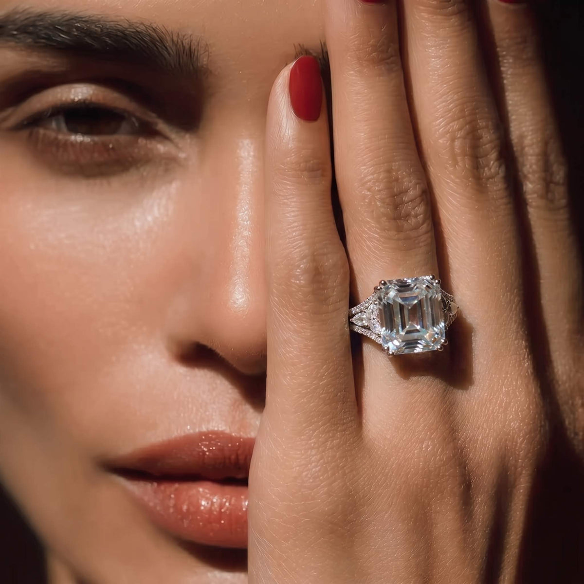 Emerald cut statement ring for women, adjustable - RANGREZ (view 10)