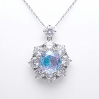 Aurora Crystal Floral Halo Pendant Necklace, Rhodium finish