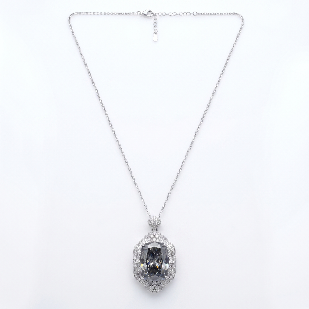 Eclipse Grey Crystal Cushion Royal Pendant Necklace, Rhodium finish
