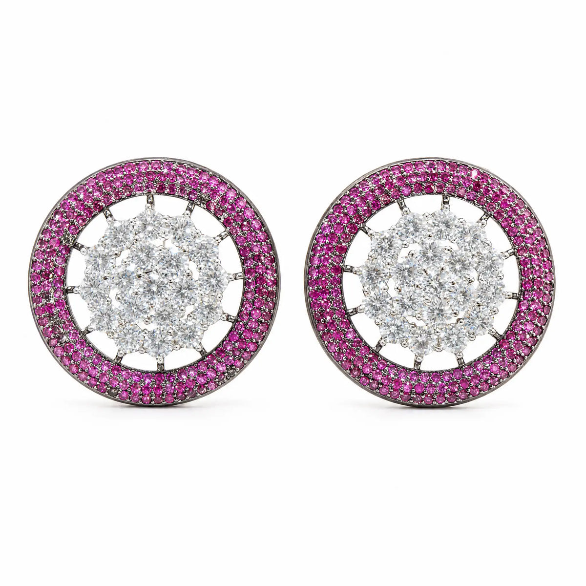 Nano Openwork Wheel Stud Earrings, Black Rhodium finish