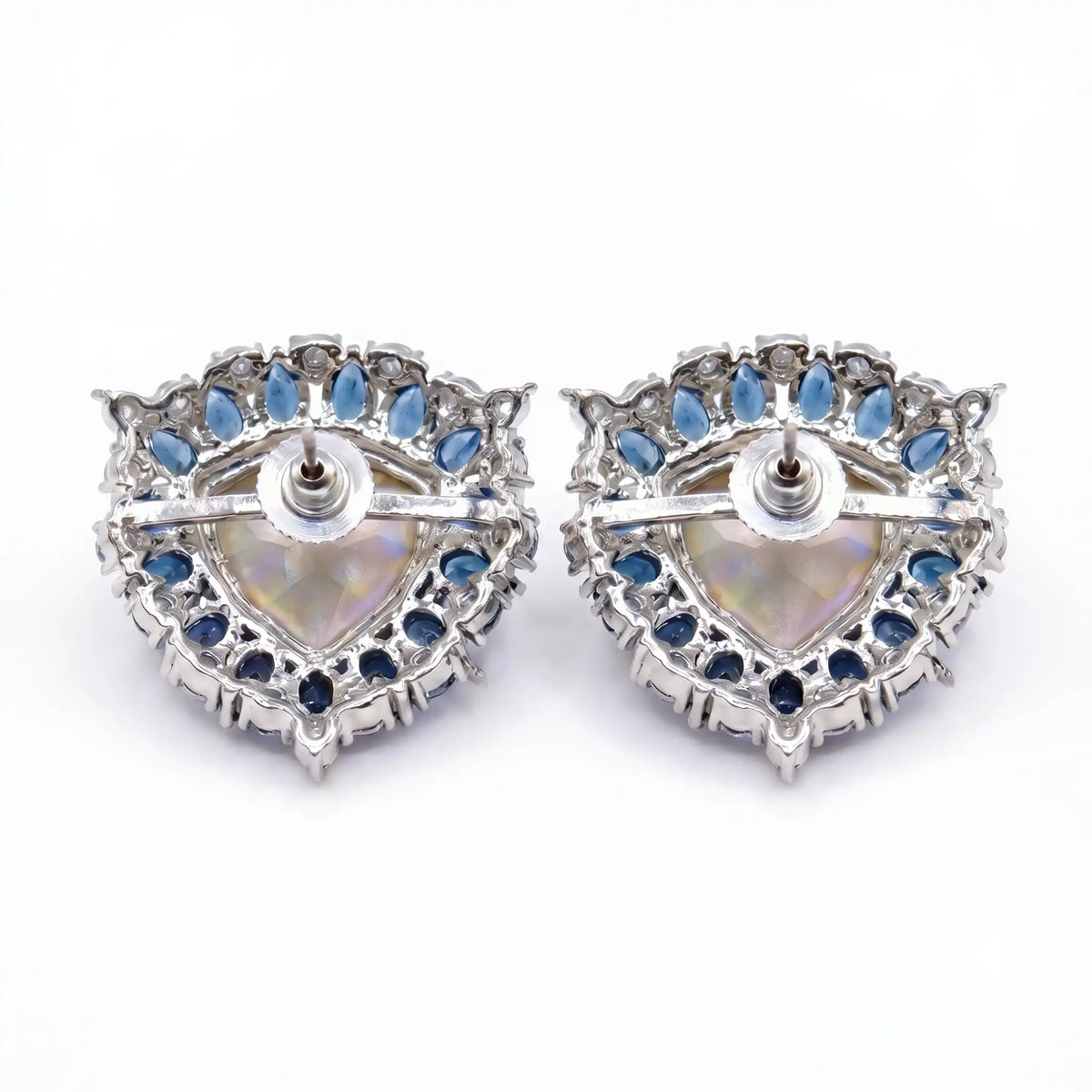 Iridescent Trillion Halo Stud Earrings