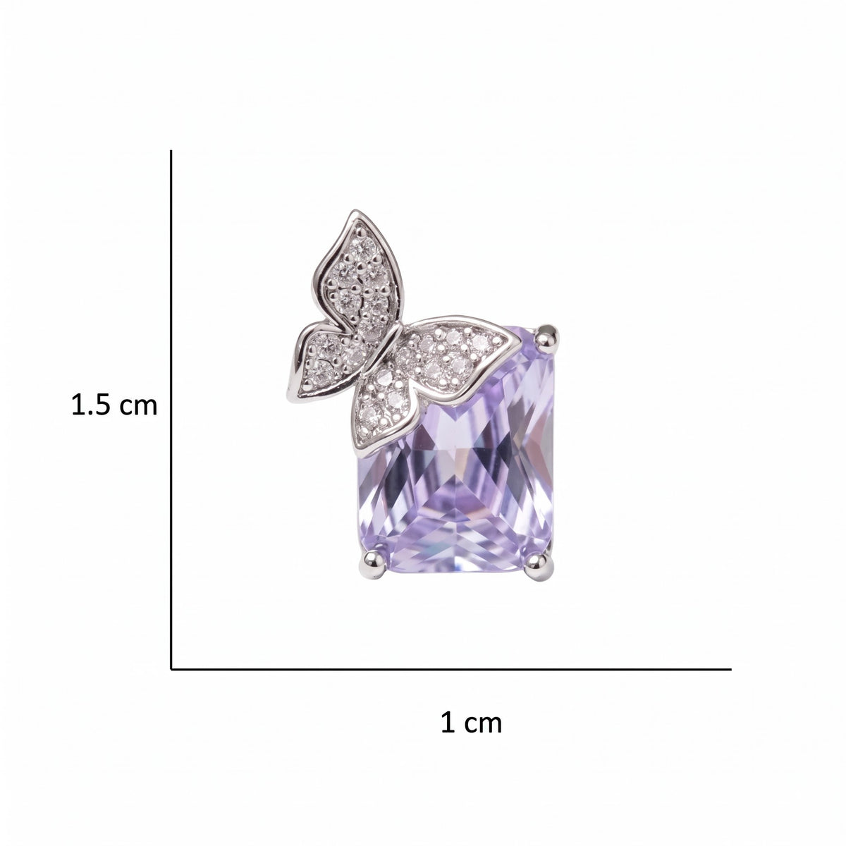 Purple Butterfly Emerald-Cut Stud Earrings – Silver-Tone CZ Pave Studs