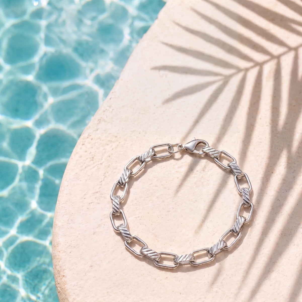 Textured Cable Link Silver-Tone Bracelet for Men - view 3