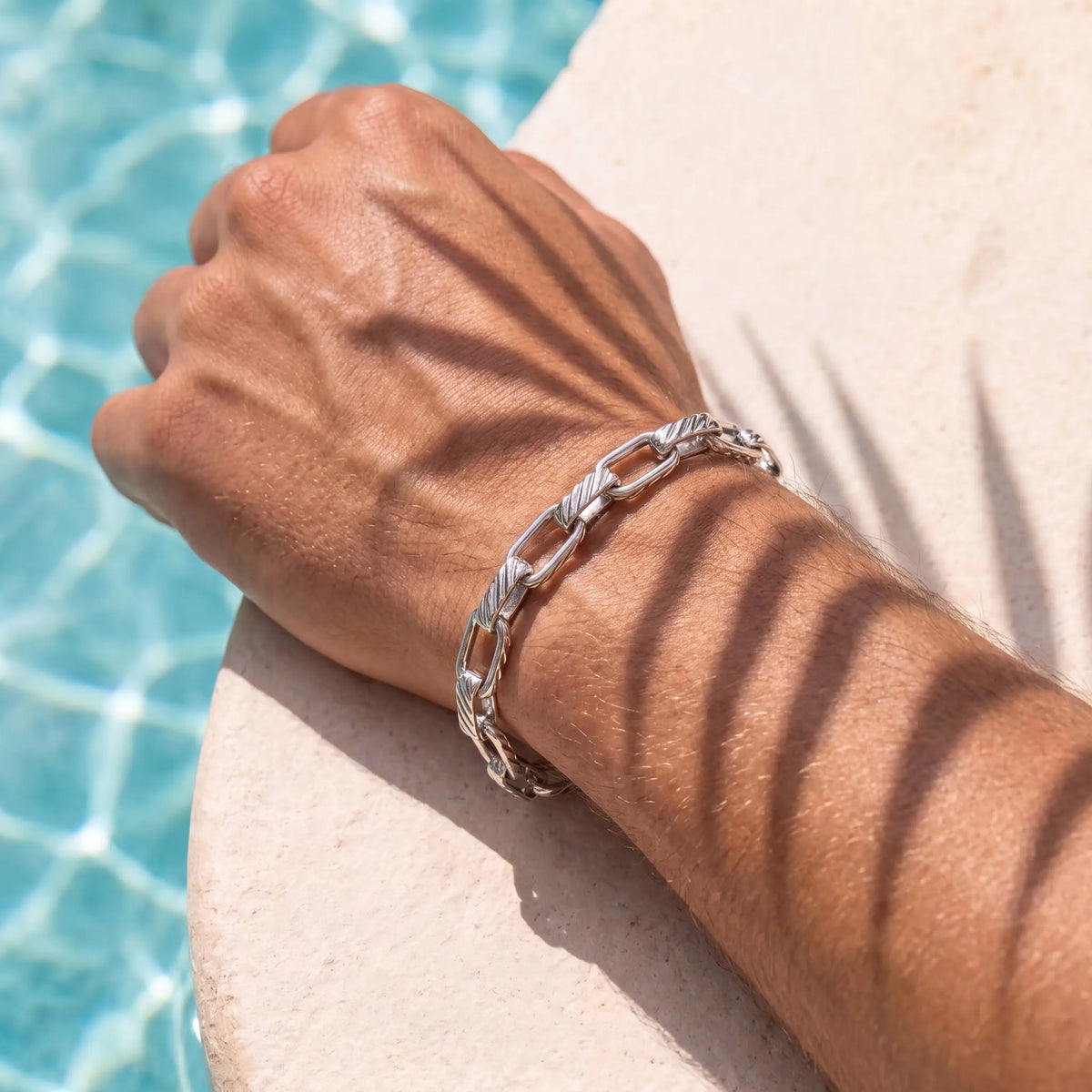 Textured Cable Link Silver-Tone Bracelet for Men - view 4